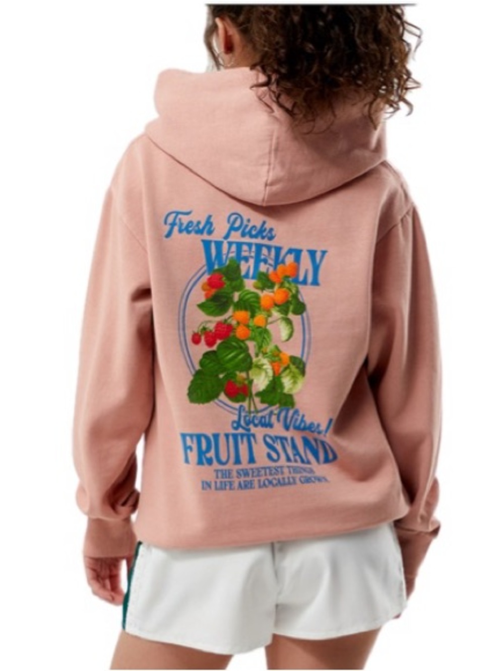Pacsun LA Fruit Stand Graphic Hoodie Womens Size Small Pink Fleece Sweatshirt
